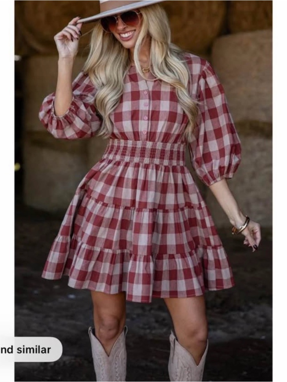 Smocked Waist Plaid Mini Dress - Red Check